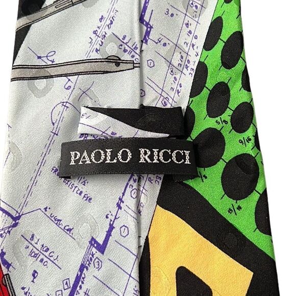 Novelty Necktie Drafting Drawing Designer Architect Paolo Ricci 100% Silk - Picture 5 of 6